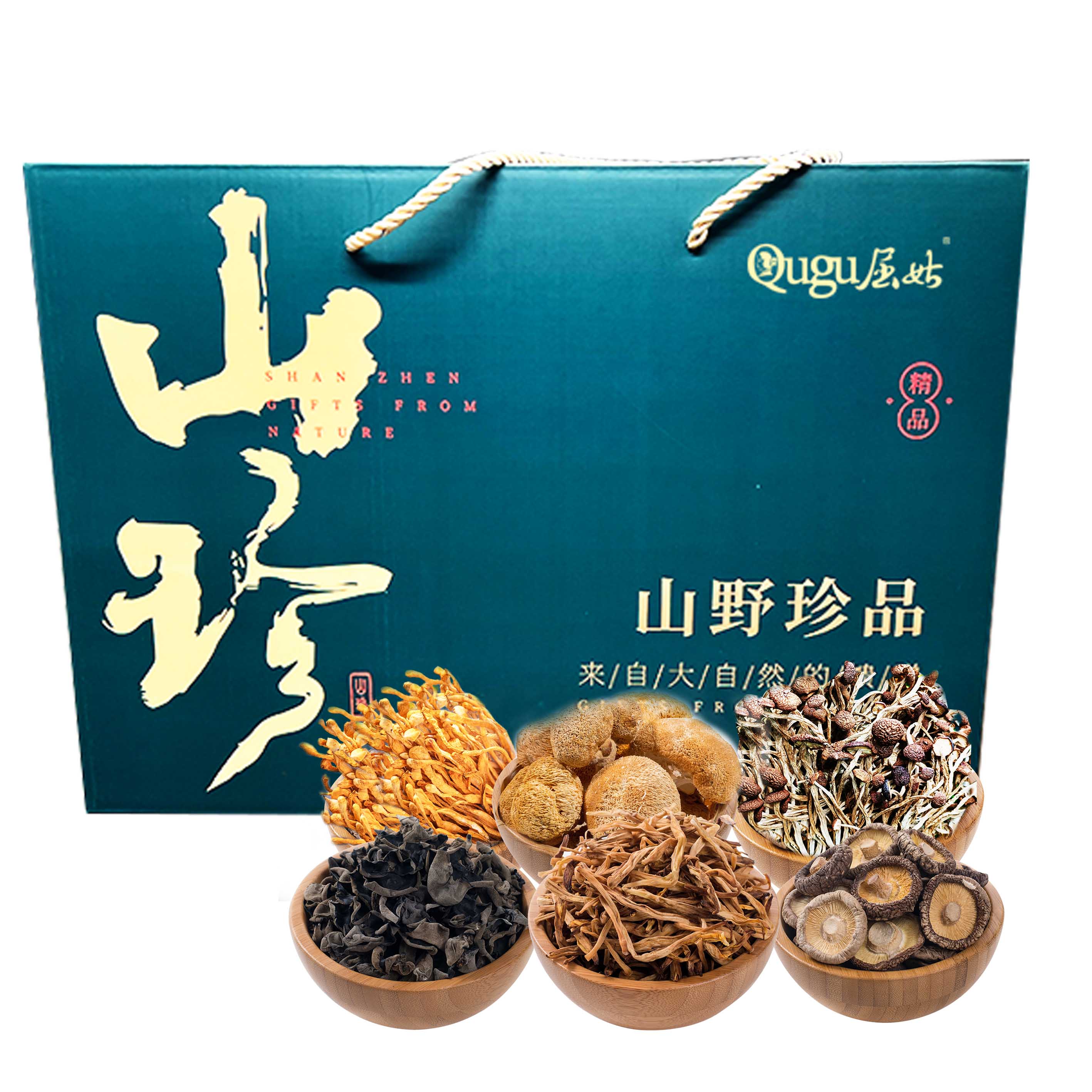 屈姑干货礼盒600G（香菇、木耳、黄花菜、猴头菇、虫草花、茶树菇）